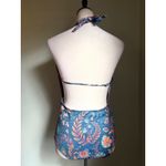 Boho blue Halter Neck Swimsuit Deep Plunge Floral High Waist Averie L 8 Whimsi Photo 5
