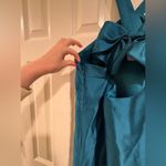 Badgley Mischka Teal Halter Top Cocktail Dress with Bow Back Size 10 EUC Wedding Guest Photo 4