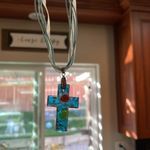Handmade Glass cross with ribbon necklace. Photo 6
