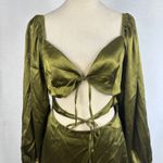 Pretty Little Thing New Olive Satin Cut Out Tie Detail Shift Mini Dress Womens 4 Photo 2