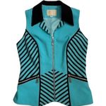 Alberto Makali Vintage New York Turquoise Striped Zipper Sleeveless Blouse Vest Photo 1