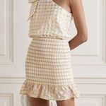 Rebecca Vallance NWT Almeria One Shoulder Mini Dress Size 14 Metallic Gingham Gold Photo 0