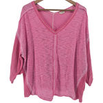 POL Pink V Neck Distressed Seam Knit Oversized Sweater Top Women's Medium Photo 0