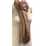 NWT Kroren Silk Striped Pashmina with Fringe at Ends Brown Photo 5