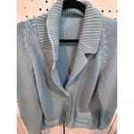 Light Blue Knit Cardigan Blazer Button Front Pockets Shawl Collar Size L Photo 1