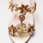 Prada Vintage Metallic Gold Floral Kitten Heel Sandals Photo 8