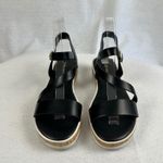 Marc Fisher  Black Leather Criss Cross Platform Cork Sandals Womens Size 7M‎ Photo 1