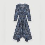 Maje  Rayemik Printed Midi Dress 3/4 Sleeves V-Neck Pullover Geometric Blue EU 38 Photo 2