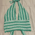 FP Beach  Teal Green Knit Cropped Halter Top with Ties Photo 0