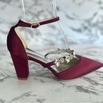 NWT GGBLCS Heels Satin Rhinestone 10.5 Block Heel Pumps Pointed Toe Burgundy Red Photo 7