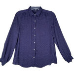 Lands' End Lands End Shirt Womens 10 Navy Blue Polka Dot Button Up Blouse Preppy Feminine Photo 0