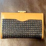 TED LAPIDUS Leather and Monogramed Hinged Wallet Clutch Engraved Clasp Photo 13