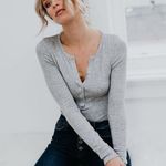 Olivaceous  Gray Henley Bodysuit Photo 0