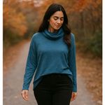 Lilla P Heathered Teal Turtleneck Long Sleeve Knit Top XS Teal Blue Quiet Luxury Photo 1
