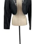 Cache  Vintage Leather Jacket Cropped Studded‎ Rhinestones Black Size Medium Photo 4