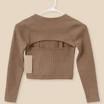 ⭐ Women’s Ribbed Long Sleeve Cutout Crop Top – Athleisure Yoga Activewear ⭐ Brown Size M Photo 2