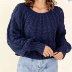 Free People  Womens Sandre Navy Knit Long Sleeve Pullover Sweater Size Small Photo 0