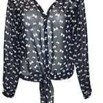 The Limited Navy and White Sheer Front Tie Shirt  - Size Medium Photo 0