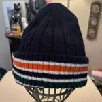 Vintage navy orange green white striped acrylic knitted beanie hat unisex one sz Photo 0