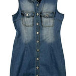 Love Tree  Womens S Blue Denim Sleeveless Button Down Shirt Dress‎ Bodycon Sexy Photo 0