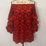 Coco Bianco  on or off shoulder puff sleeve top textured jacquard L Photo 3