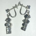 Elegant Silver Tone Vintage Blue Dangle Screw Back Earrings Photo 2
