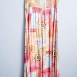 Vintage Pipe Dreams Multicolored Sunflower Smocked Strapless Maxi Dress Red Size XL Photo 5