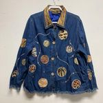 Julia Kim Plus 2x Denim Shirt Patched Jacket Animal Print Art To Wear Boho 90s Photo 0