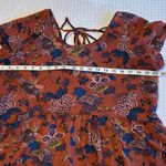 Xhilaration LARGE Rust Floral Women's Blouse Tunic Ruffle Lace-up Photo 8