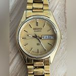 Seiko  SQ Ladies Watch Vintage Gold Plated Bracelet Gold Dial Day Date Windows Photo 0