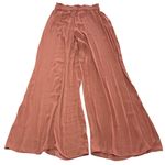 ZARA Pants Womens X Small Pink Orange Wide Leg Stretch Waist Satin Photo 1