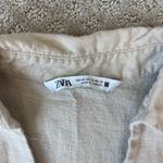 ZARA NEW Linen Babydoll Dress Beige Short Sleeve Flounced Hem Collared Size XS Photo 1