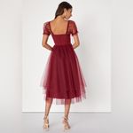 Lulus Lulu’s Brightly Beloved Wine Red Tulle Tiered Puff
Sleeve Midi Dress Size Medium Photo 2