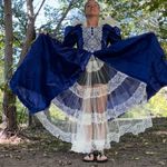 Vintage Victorian Shakespeare Style blue sateen and lace puff sleeve dress Size XS Photo 2