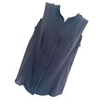 Akris  Dark Navy Blue Silk Sleeveless Collared Pleated front Button Top Photo 2