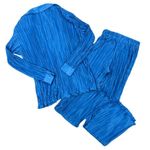 Showpo - Becca Plisse Long Sleeve Shirt and High Waist Flare Pants in Blue Photo 2