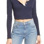 BP Women Navy Blue Long Sleeve Scoop Henley Neck Rib Knit Crop Top Large NWT Photo 0