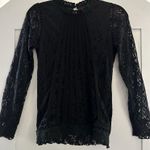 Oserjep Women’s Black Pleated Long Sleeve High Neck Lace Blouse Size S Photo 0