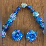 Vintage Western‎ Germany Blue Iridescent Plastic Faceted Necklace & Earring Set Photo 2