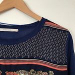 41 HAWTHORN Zappo Printed Mixed Material Sweater Navy Blue Cream Coral Boho M Size M Photo 4