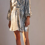Anthropologie  Lisabette Sequined Mini Dress Silver Wrap Dress Small Photo 0