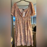 NEW Floral Print Beach Dress Midi Short Sleeves A Line S Pink Photo 3