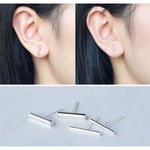 Boutique Fine 925 Sterling Silver Rhodium‎ Bar Staple Stud Earrings Photo 12