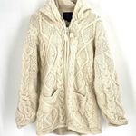 Himalayan 100% Wool Hooded Full Zip Cream Chunky Knit Aran Sweater Jacket Photo 0