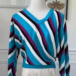 Vintage 80s Top Priority Teal Purple Dolman Sweater M Blue Size M Photo 0