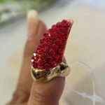 Gold with Red Rhinestones Claw Midi Ring Photo 2