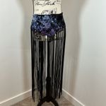 Viscose Gothic Boho Velvet Waist Belt with Long Fringe RaveCostume Festival S/M Blue Photo 1