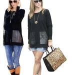 J.Crew  Black Merino Wool Pullover Sweater Leather Pockets Women's Size S Photo 2