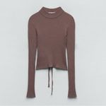 ZARA  Brown Long Sleeves Round High Neck Open Back Rib Adjustable Top Size L Photo 3