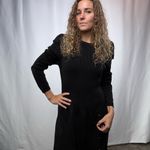 Vintage‎ Tricots Shoulder Pad Long Sleeve Midi Sweater Dress in Black Size Small Photo 4